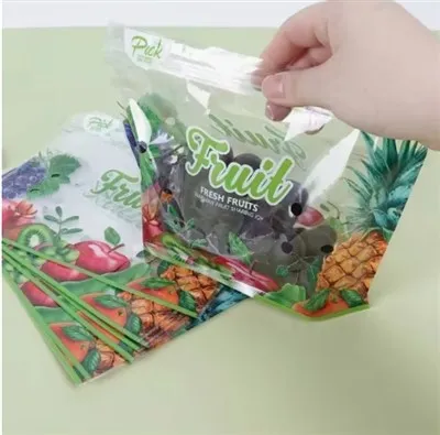 Beg Berdiri Buah Dan Sayur Berkualiti Tinggi Dengan Pemegang Dan Lubang Udara